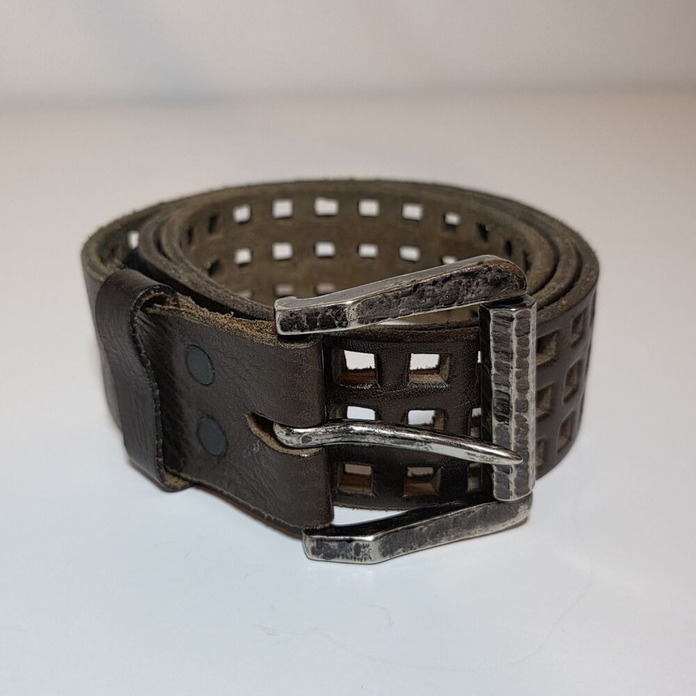 BRAVE Beltworks Distressed Italian Brown Leather Perforated Belt Size 34
